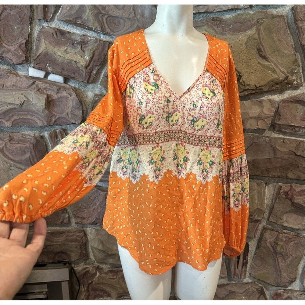Anthropologie Maeve Ceresco Boho Blouse Small Viscose Peasant Hi Lo